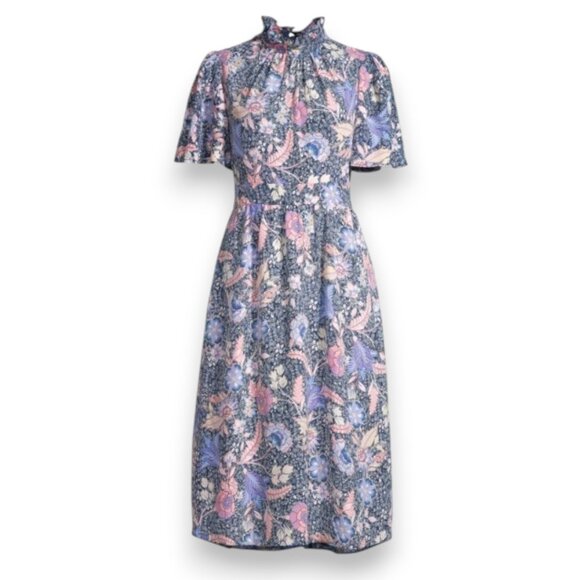 Julia Jordan Flutter Sleeve Ruffle Mock Neck Midi Dress Floral Blue Size 6 - Picture 1 of 10